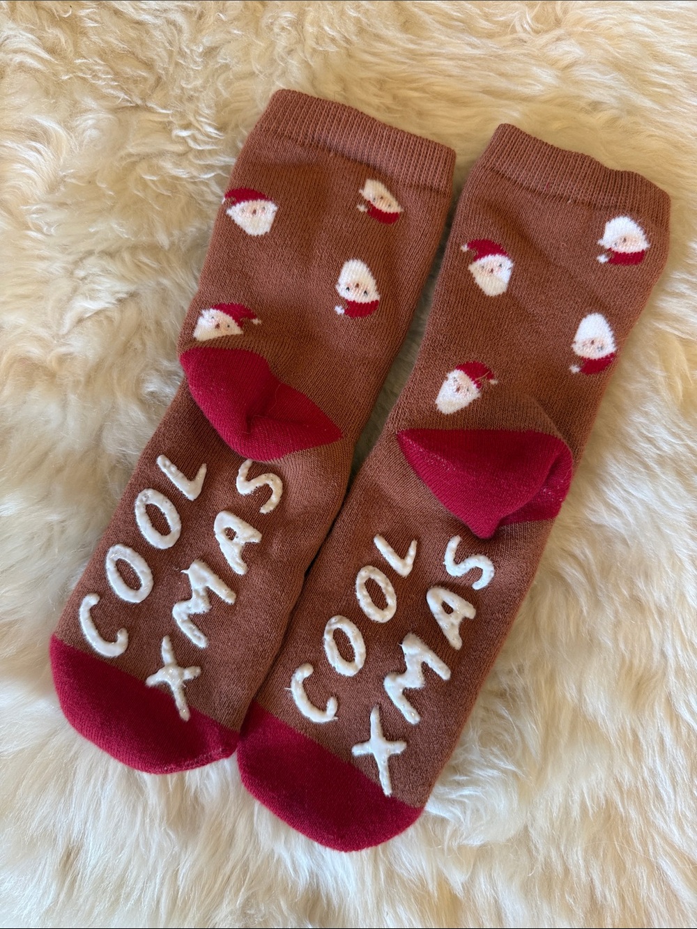 Kids 'Cool Xmas' Brown & Red Holiday Socks